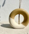 Vase donuts jaune en céramique artisanale