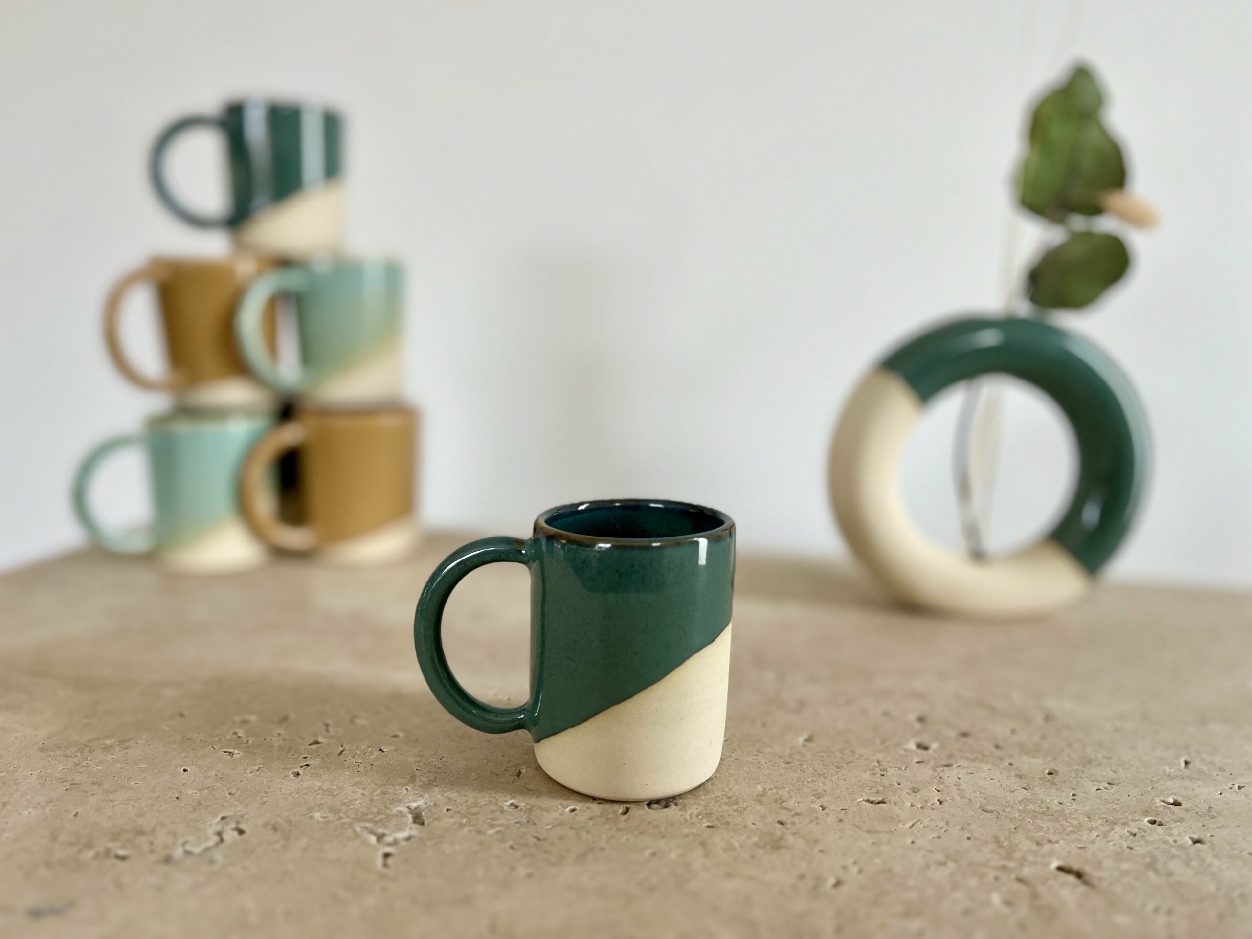 Tasse à Expresso En Céramique 70ml - Mug Avec Anse En Bois Pour Café, Thé, Latte - 6