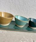 Set apéritif, plat de présentation et coupelle en grès blanc